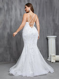 Plus Stylish Lace-up Back Mermaid Hem Sequin Wedding Dress