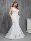 Plus Stylish Lace-up Back Mermaid Hem Sequin Wedding Dress