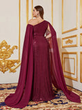 Plus Sloping Neck Cloak Sleeves Sequin Party Dress