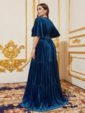 Plus Surplice Neck Half Sleeves A Line Velvet Formal Dress