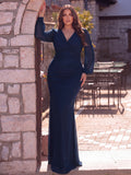 Plus Surplice Neck Lantern Sleeves Chiffon Formal Mermaid Dress