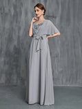 Womens' Applique Detail Butterfly Sleeves Chiffon Belted Dress - Elonnashop