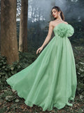 Elegant Organza Flower Decorate Strapless Party Dress - Elonnashop