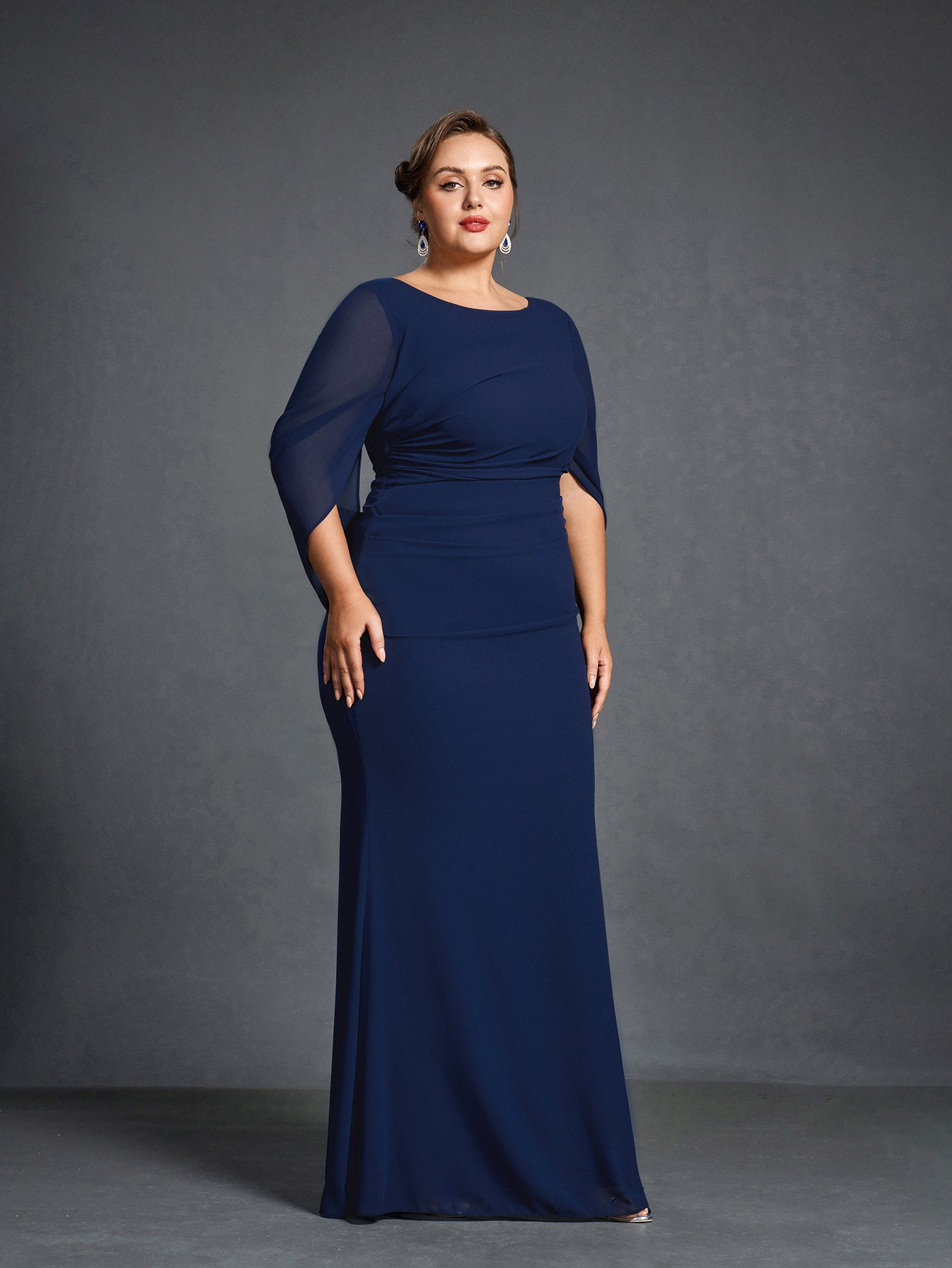 Plus Womens' Draped Back Mermaid Hem Chiffon Formal Dress