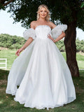 Satin Bodice Contrast Organza Tube Wedding Dress - Elonnashop