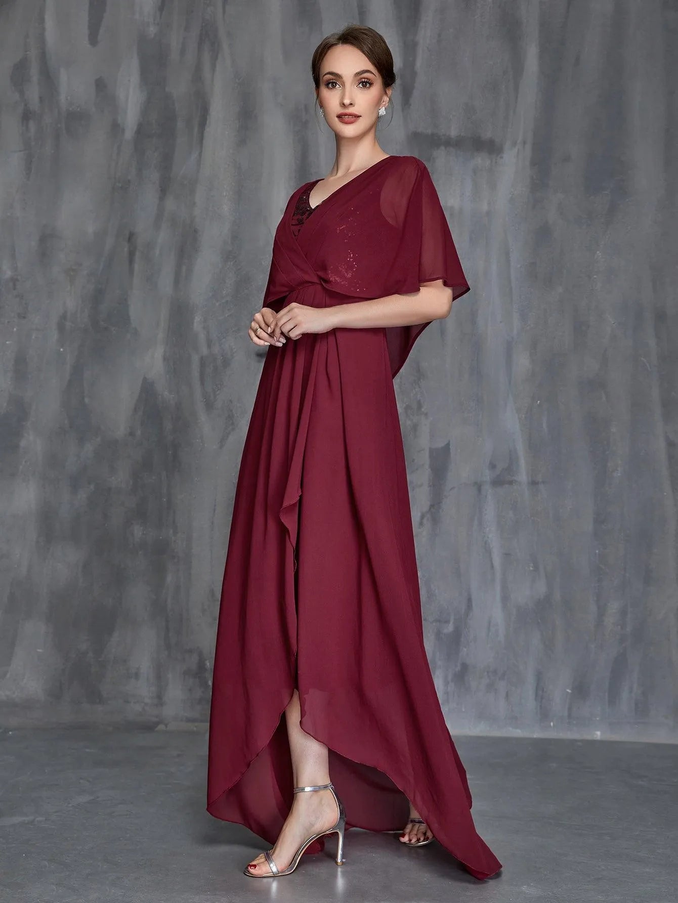 Womens' Butterfly Sleeves Chiffon Formal Dress - Elonnashop