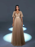 Elegant Surplice Neck Butterfly Sleeves Sequin Party Dress