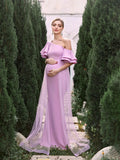 Maternity Asymmetrical Collar Ruffle Sleeves Mermaid Dress - Elonnashop