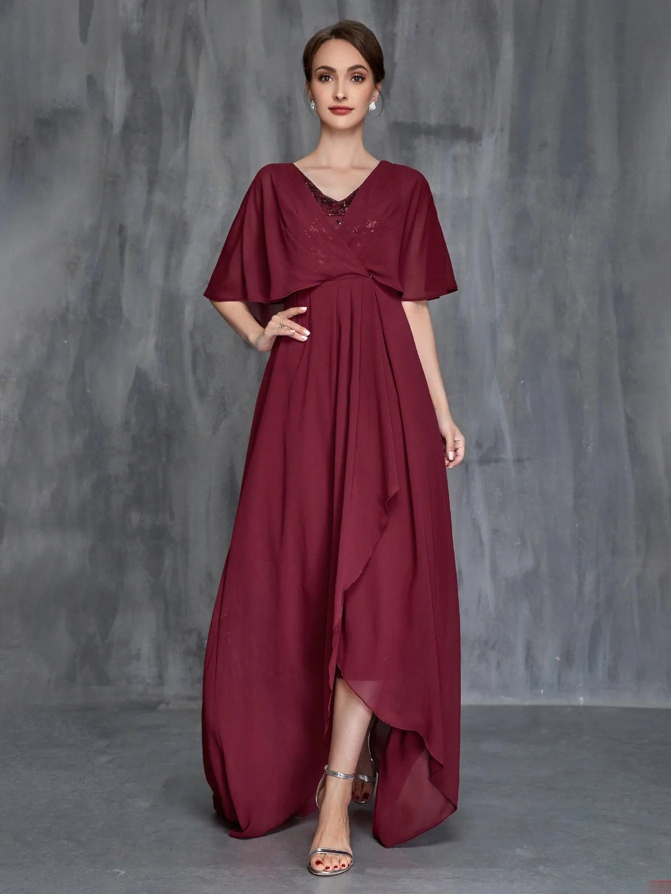 Womens' Butterfly Sleeves Chiffon Formal Dress - Elonnashop