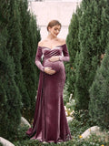 Maternity Off Shoulder Velvet Mermaid Prom Dress - Elonnashop