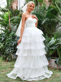 Ruffle Layered Hem Tube Wedding Dresses - Elonnashop