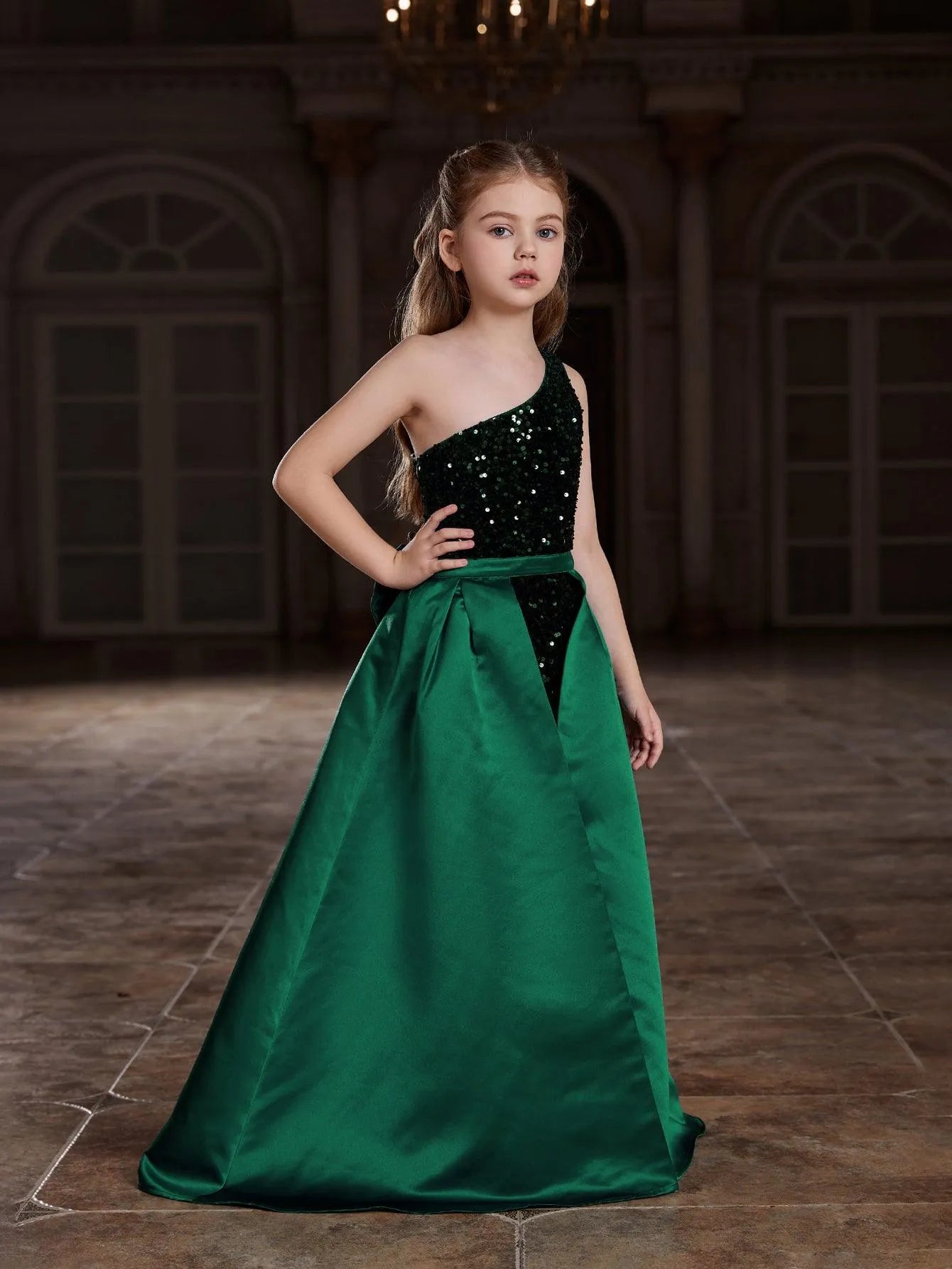 Tween Girls' One Shoulder Sleeveless Sequin Party Dress - Elonnashop