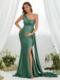 Maternity One Shoulder Draped Side Slit Mermaid Dress - Elonnashop