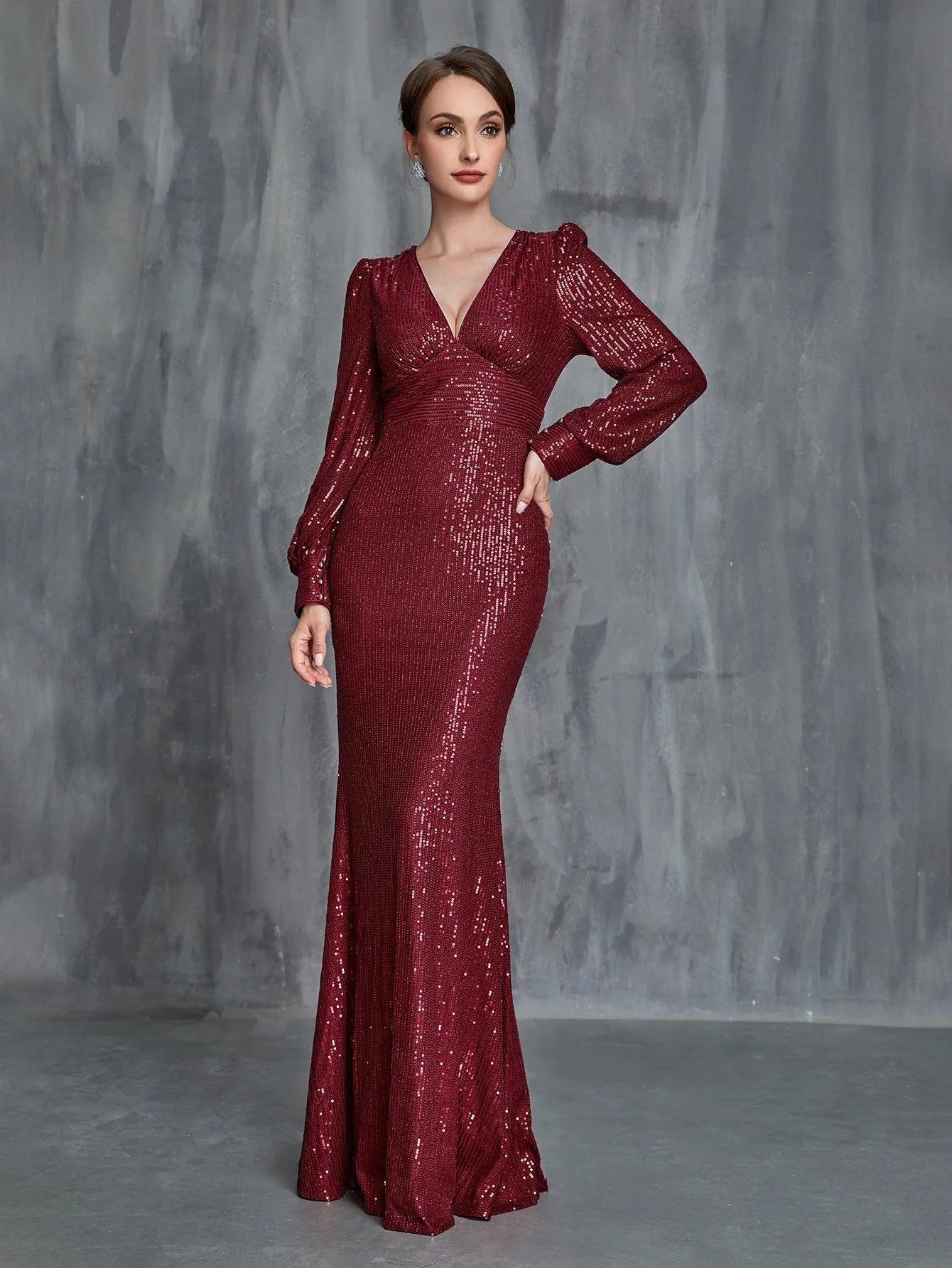 Womens' Plunging Neck Mermaid Hem Sequin Formal Dress - Elonnashop