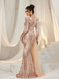 Gorgeous Graphic Sequin Sheer Overlay Mermaid Hem Evening Dress