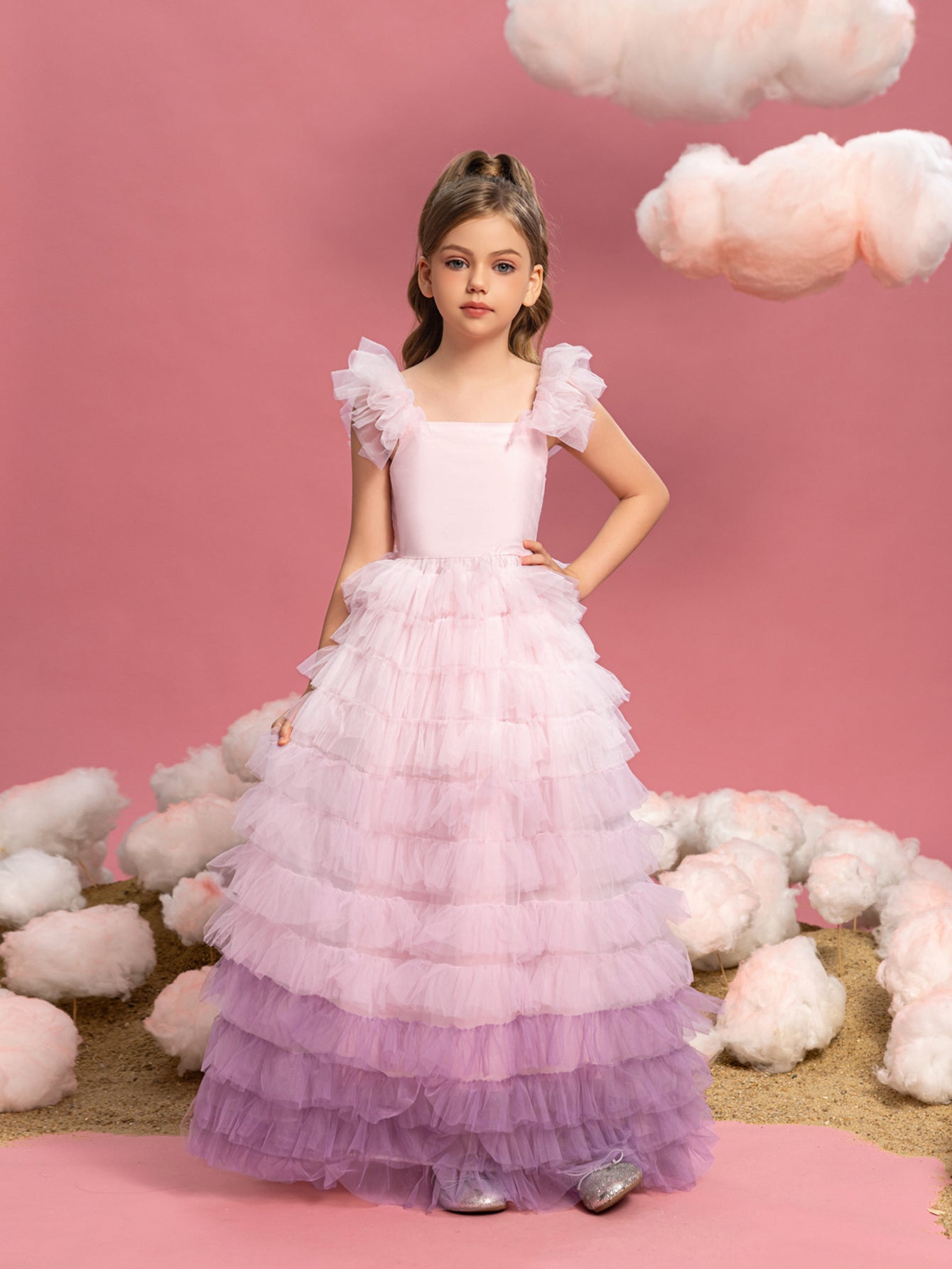 Tween-Kuchenkleid für Mädchen mit Rüschenbesatz und mehrlagigem Saum 