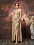 Maternity One Shoulder Split Thigh Sequin Party Dress