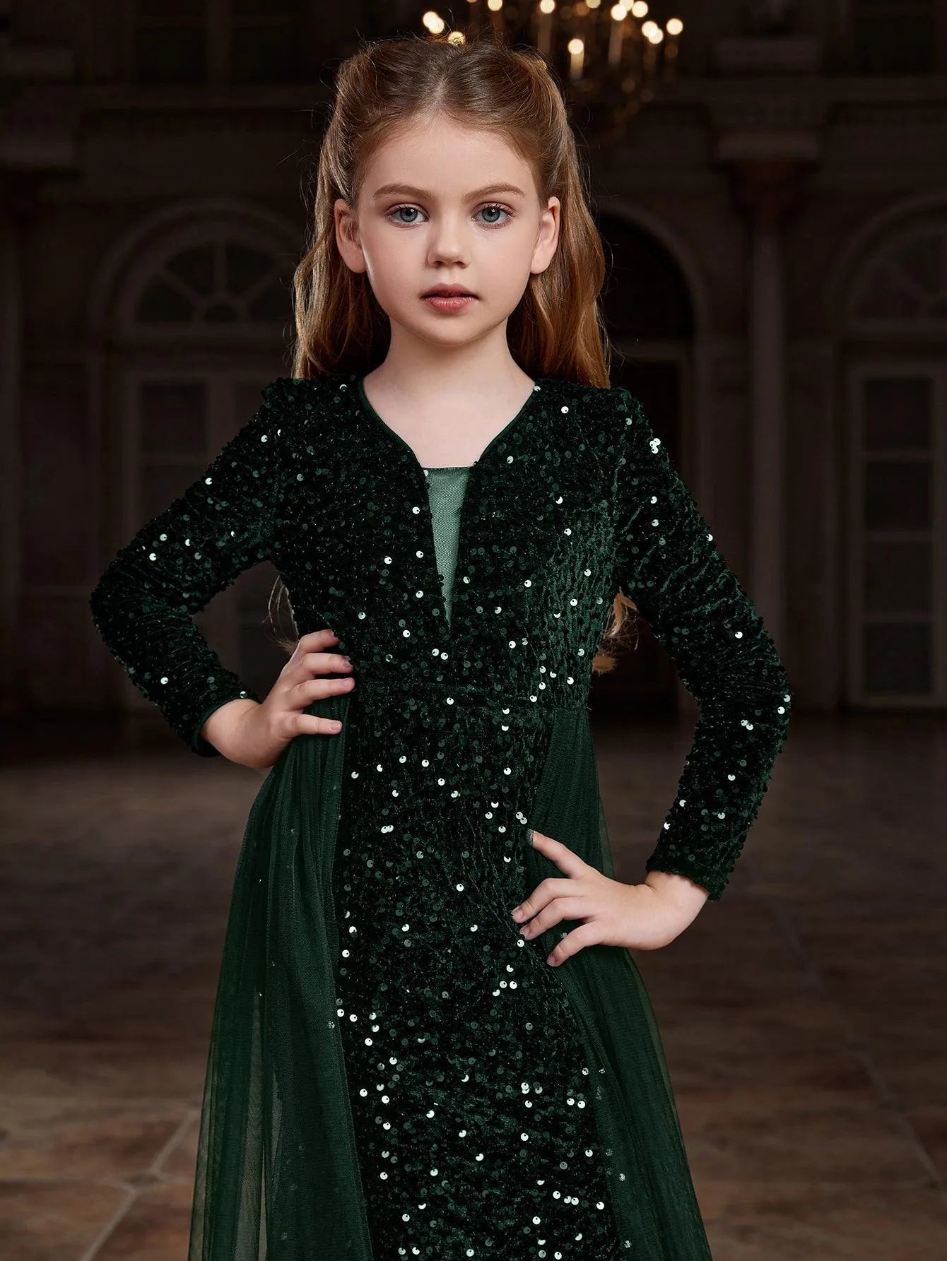 Tween Girls' Mesh Overlay Sequin Mermaid Dress - Elonnashop