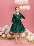 Tween-Mädchen-Partykleid mit Schleifendetail und 3/4-Ärmeln und Pailletten 