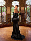Elegant Ruched Wrap Hem Satin Tube Prom Dress（Gloves Included）