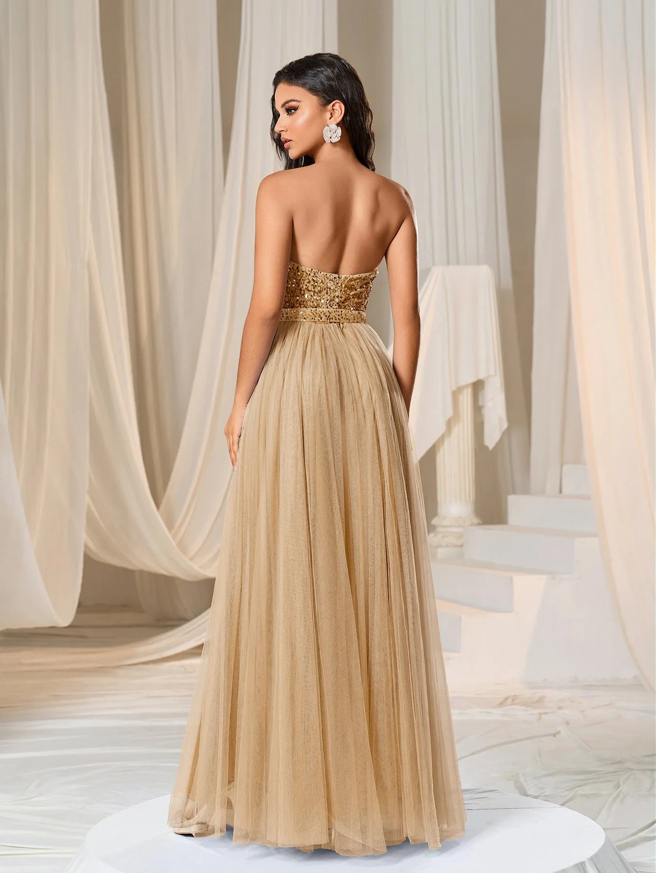 Elegant Strapless Split Thigh A-line Formal Evening Dress