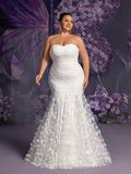 Plus Gorgeous Strapless  Applique Detail Mermaid Hem Lace Tulle Wedding Dress