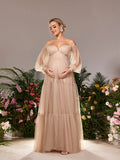 Maternity Off Shoulder Bishop Sleeves Tulle Party Dress