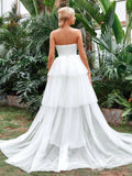 Mesh Overlay Mermaid Hem Tube Wedding Dresses - Elonnashop