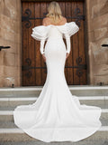 Off-Shoulder Wedding Dress With Dramatic Ruffle Detailing - Elonnashop