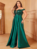 Plus Sweetheart Neckline Contrast Sequin Satin Prom Dress - Elonnashop