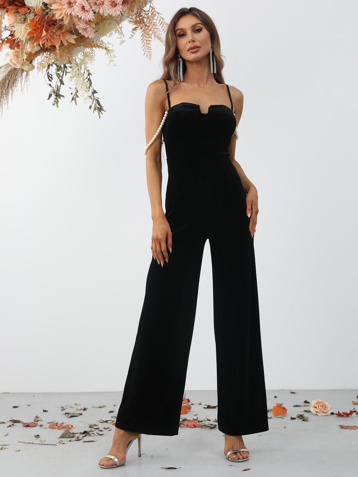 Spaghetti Strap Sweetheart Velvet Prom Jumpsuit - Elonnashop