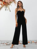 Spaghetti Strap Sweetheart Velvet Prom Jumpsuit - Elonnashop