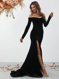 Elegant Off Shoulder Long Sleeve Slit Mermaid Dresses - Elonnashop