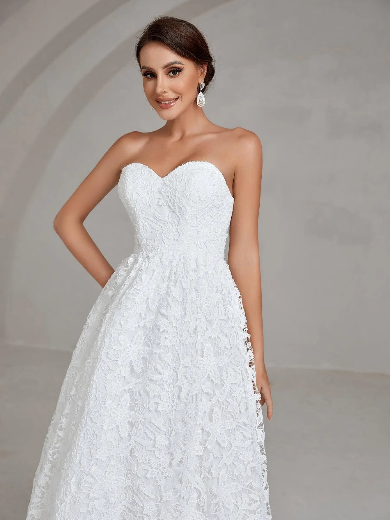 Elegant Lace Overlay Tube Wedding Dress - Elonnashop