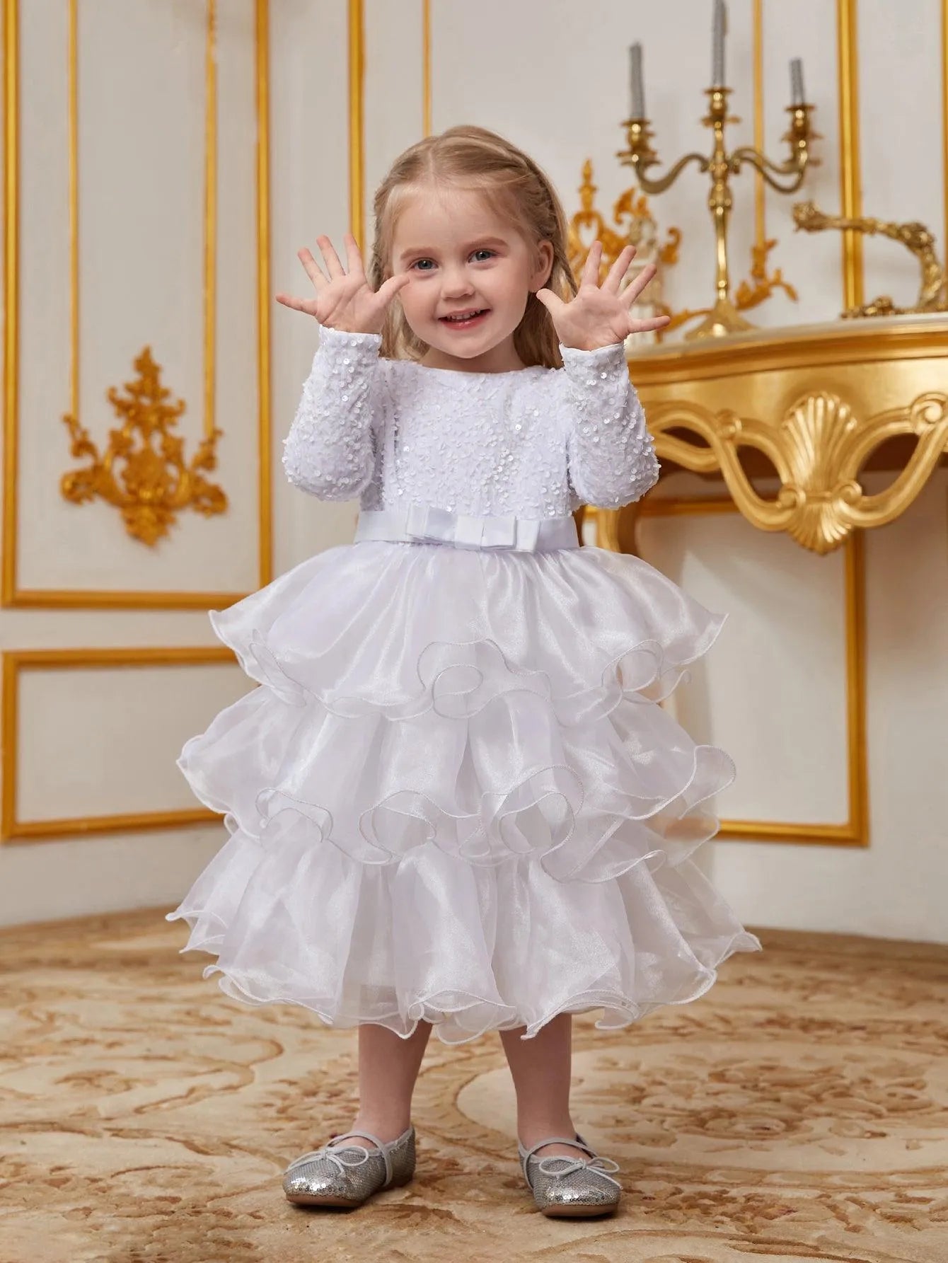 Young Girls' Sequin Contrast Layered Organza Hem Dress - Elonnashop