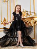 Tween Girls' Sleeveless Mesh Layered Hem Sequin Party Dress - Elonnashop