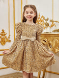 Tween Girls' Gigot Sleeve Bow Decor Sequin Midi Dress - Elonnashop