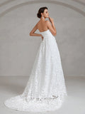 Elegant Lace Overlay Tube Wedding Dress - Elonnashop