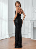 Elegant Backless Split Thigh Sequin Cami Party Dress - Elonnashop