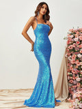 Spaghetti Strap Backless Lace Up Sequin Mermaid Dress - Elonnashop