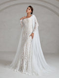 Elegant Square Neck Mermaid Lace Wedding Dress With Cape - Elonnashop