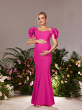 Maternity  Stereo Flower Off Shoulder Mermaid Hem Evening Dress