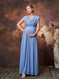 Maternity Draped Neckline Contrast Sequin Formal Party Dress