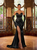 Elegant Ruched Wrap Hem Satin Tube Prom Dress（Gloves Included）