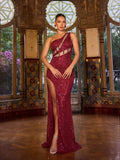 Chic One Shoulder Cut Out Split Sequin Party Dress