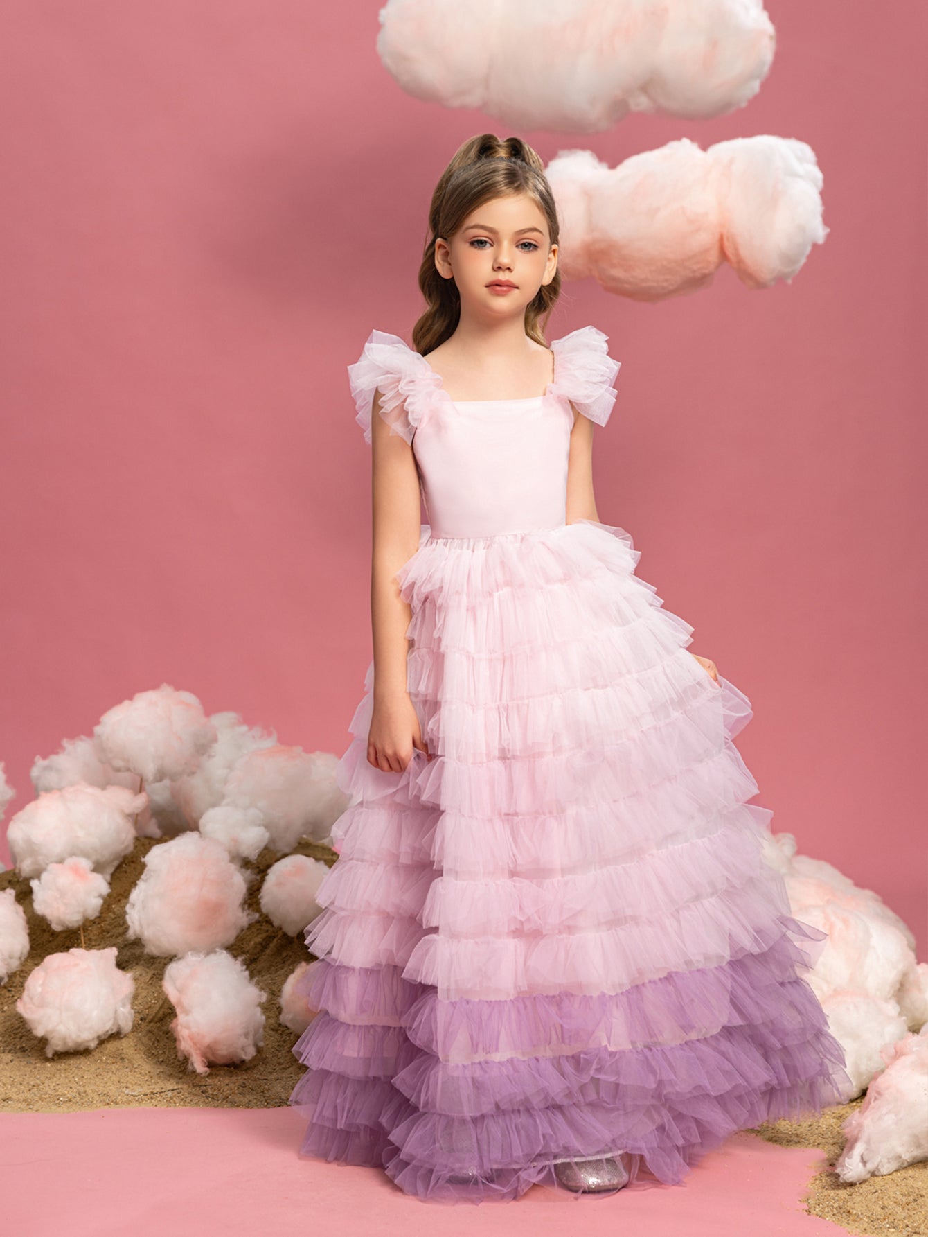 Tween-Kuchenkleid für Mädchen mit Rüschenbesatz und mehrlagigem Saum 