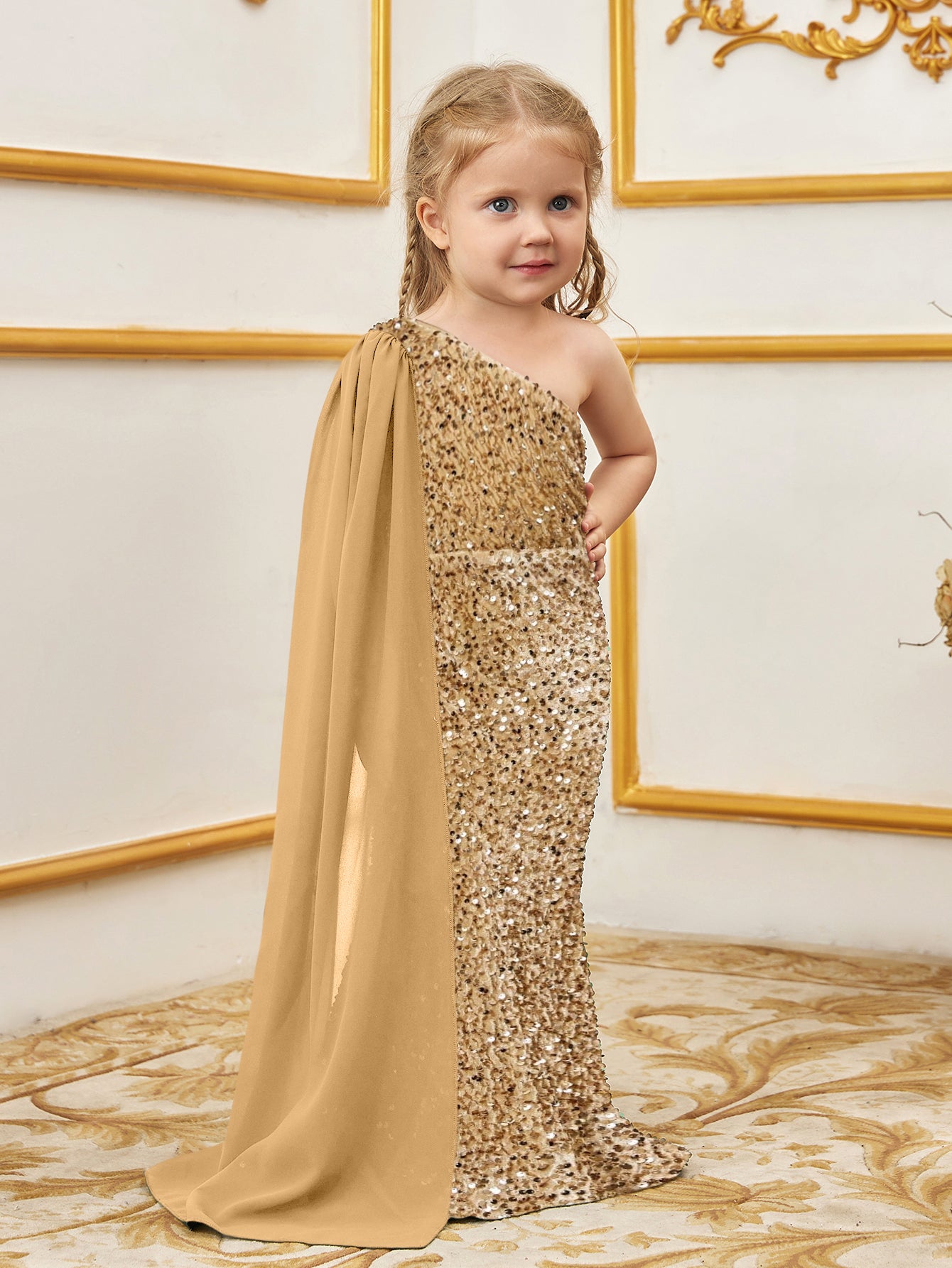 Young Girls' Draped Side Sequin Mermaid Party Dress