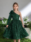 Tween Mädchen-Partykleid mit One-Shoulder-Schleife und Pailletten 