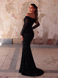 Gorgeous Off Shoulder Mermaid Hem Sequin Evening Dress