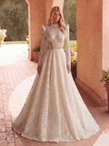Gorgeous Mock Neck Long Sleeves Ball Hem Lace Wedding Dress